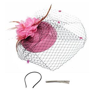 Wheebo  Fascinator Hat Flower Feather Mesh Veil